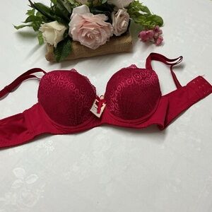 Love, Lacy Red Lace Push-Up Bra with Underwire